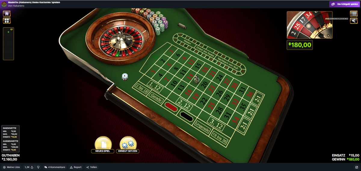 Europäisches Roulette von Habanero Luxemburg.